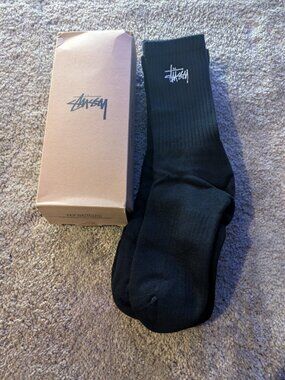 Stussy Men's Stock Crew Black Sneaker Socks 3-Pair Pack One Size